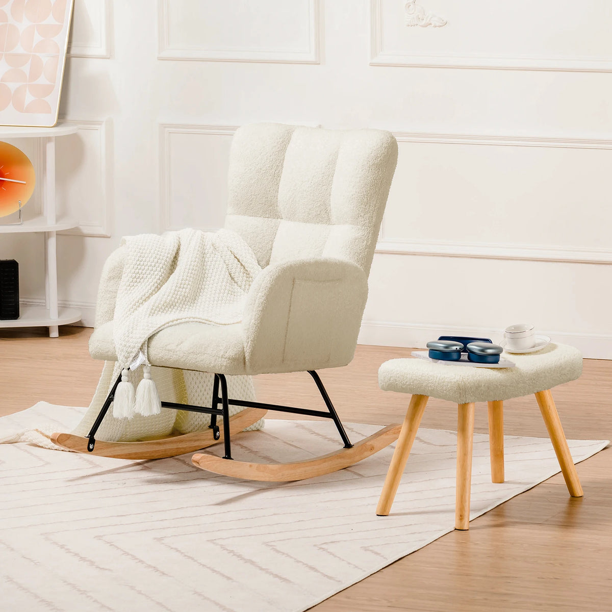 COMHOMA Nursery Rocking Chair, Teddy Glider with Side Pockets, High Back Chair for Adults, Bedroom & Living Room