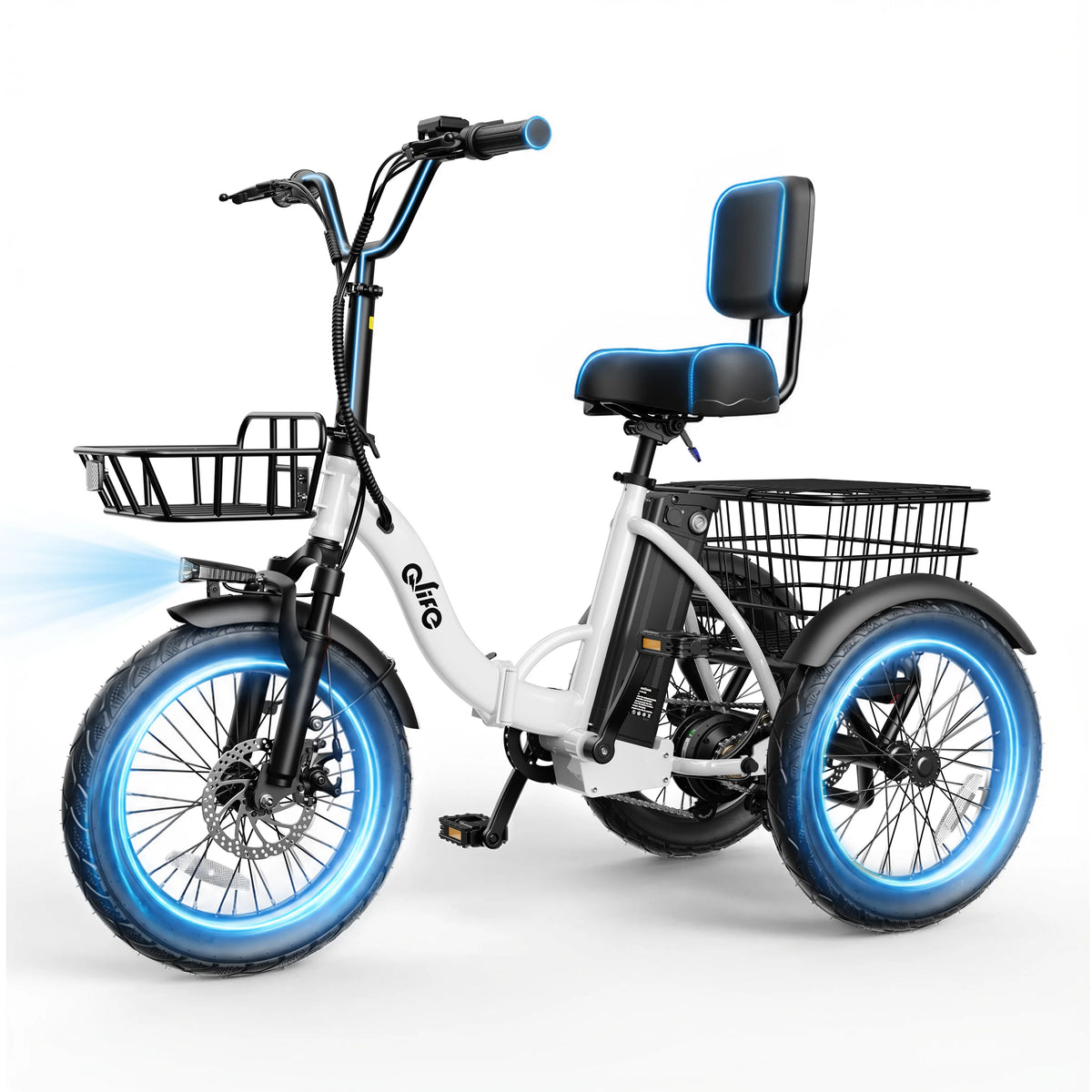 Qlife Triker 2.0 Folding Electric Trike, 1200W Motor 48V 10.4AH Removable Battery, 18''X3" Fat Tire Electric Tricycle, 18MPH Up to 50 Miles Etrike