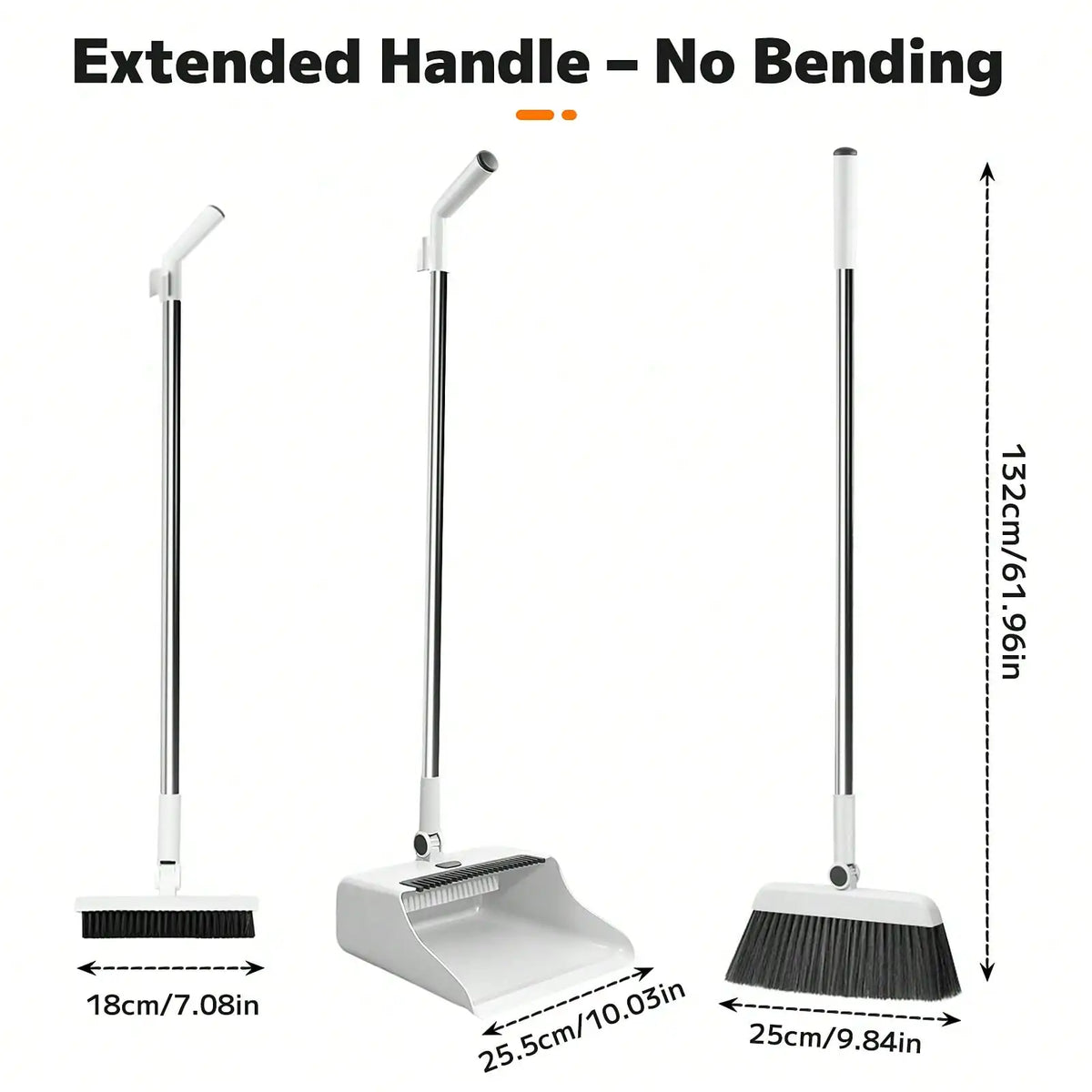 3-In-1 Broom Dustpan And Squeegee Set, Long Handle Floor Cleaning Sweeper With Comb Teeth, Space Saving Stand-Up Tool