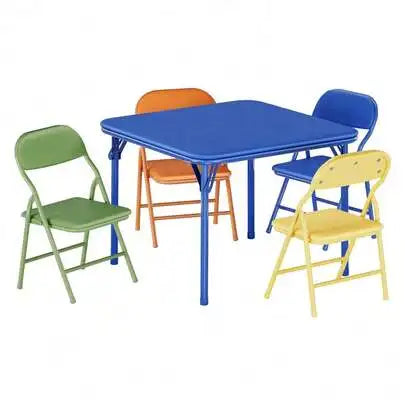 Folding Table and Chairs Set for 4, Square Folding Dining Table with Padded Cushion Seats, Space Saving Foldable Furniture for Small Spaces, Kitchen Dining Room Bedroom Living Room, Easy Storage Portable Set for Meals Games O