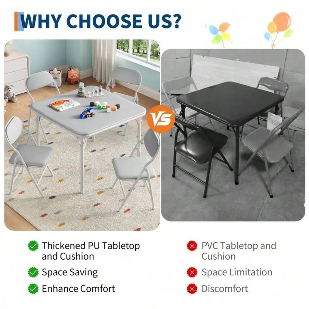 Folding Table and Chairs Set for 4, Square Folding Dining Table with Padded Cushion Seats, Space Saving Foldable Furniture for Small Spaces, Kitchen Dining Room Bedroom Living Room, Easy Storage Portable Set for Meals Games O