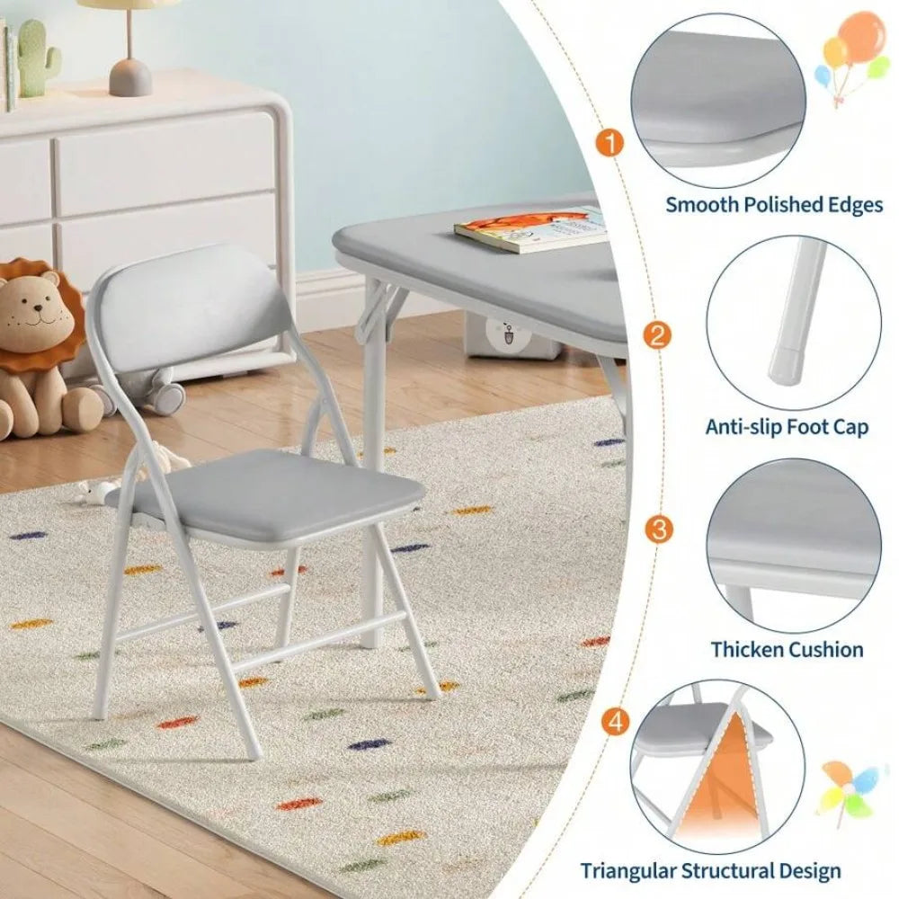 Folding Table and Chairs Set for 4, Square Folding Dining Table with Padded Cushion Seats, Space Saving Foldable Furniture for Small Spaces, Kitchen Dining Room Bedroom Living Room, Easy Storage Portable Set for Meals Games O