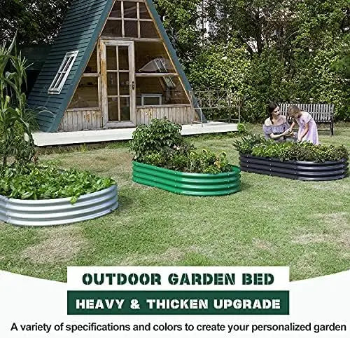 Galvanized Raised Garden Bed Metal Planter Box Oval Outdoor Garden Box for Vegetables Flowers Herbs Patio Yard Planting Bed
