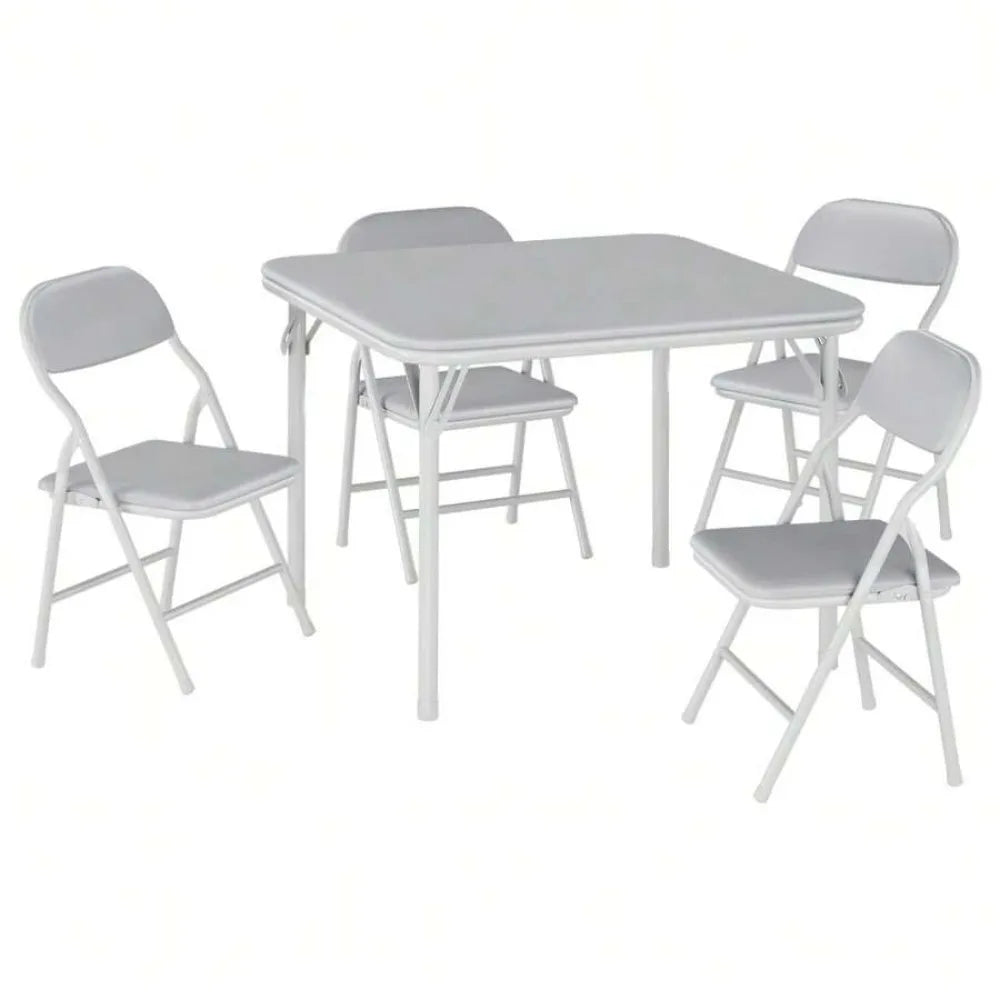 Folding Table and Chairs Set for 4, Square Folding Dining Table with Padded Cushion Seats, Space Saving Foldable Furniture for Small Spaces, Kitchen Dining Room Bedroom Living Room, Easy Storage Portable Set for Meals Games O