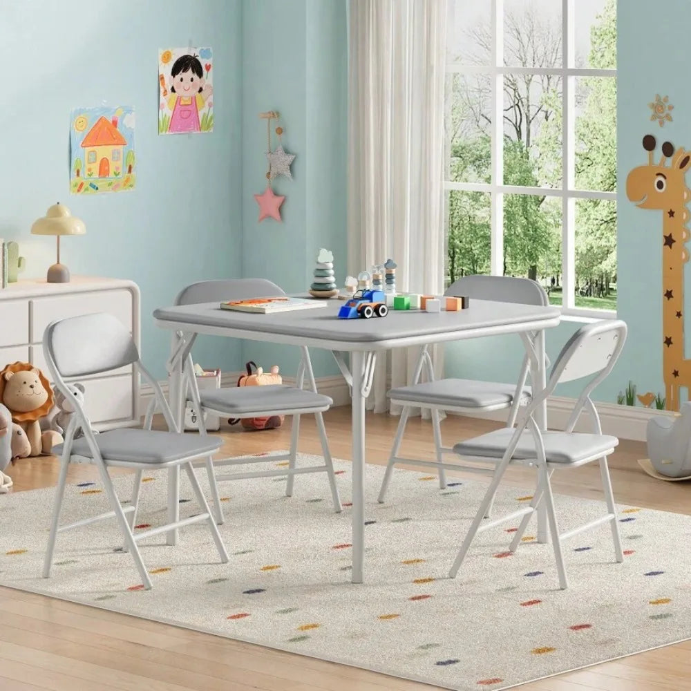 Folding Table and Chairs Set for 4, Square Folding Dining Table with Padded Cushion Seats, Space Saving Foldable Furniture for Small Spaces, Kitchen Dining Room Bedroom Living Room, Easy Storage Portable Set for Meals Games O