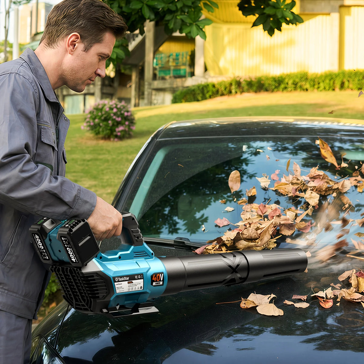 TaskStar Cordless Leaf Blower 40V 3-speed Adjustable Electric Air Blower 440CFM Garden/Yard Leaf Blower with 2 4000mAh Batteries&2 Chargers, Used for Dust/Leaves Removal
