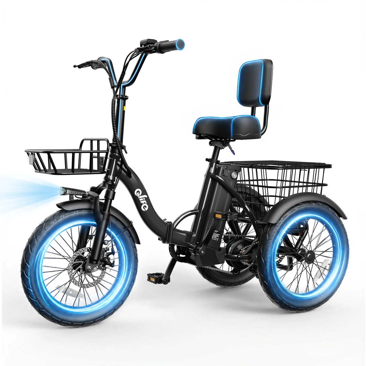Qlife Triker 2.0 Folding Electric Trike, 1200W Motor 48V 10.4AH Removable Battery, 18''X3" Fat Tire Electric Tricycle, 18MPH Up to 50 Miles Etrike