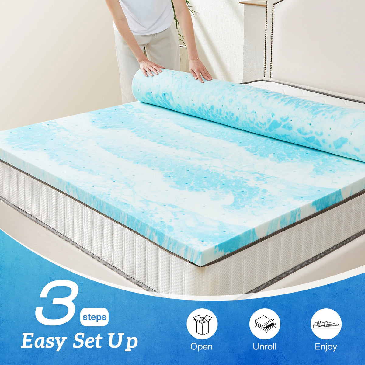 MCQ 2 Inch Soft Bed Mattress Full Size Memory Foam Gel Breathable Cooling Mattress Soft Bed Topper Home Bedroom Furniture