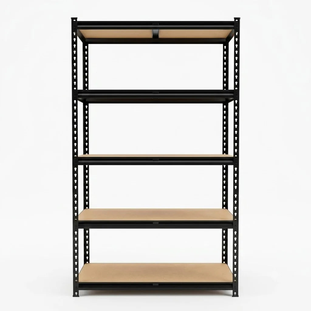 Heavy Duty 5-Tier Garage Shelving Unit, 27.6"W X 11.8"D X 59.8"H Space-Saving Metal Storage Rack, Boltless Tool Organizer Utility Shelf with Solid MDF Boards for Garage, Workshop, Basement