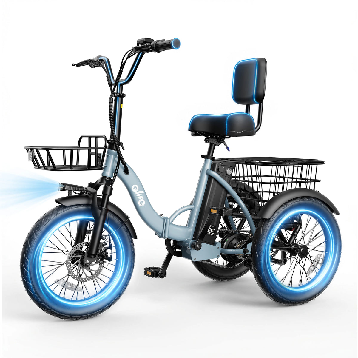 Qlife Triker 2.0 Folding Electric Trike, 1200W Motor 48V 10.4AH Removable Battery, 18''X3" Fat Tire Electric Tricycle, 18MPH Up to 50 Miles Etrike