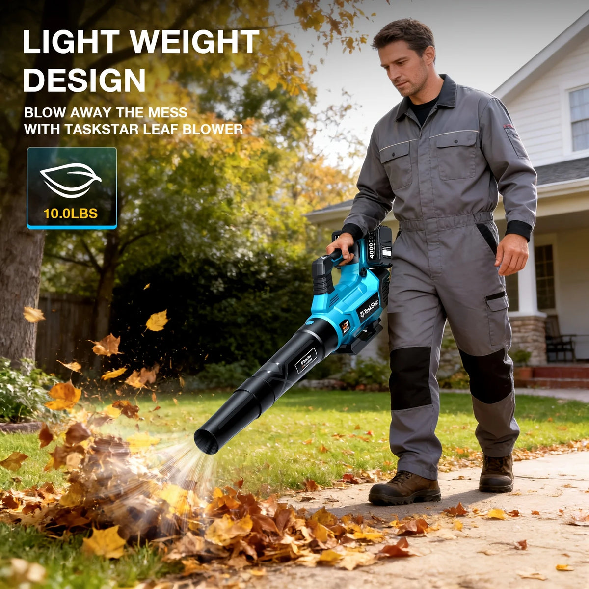 TaskStar Cordless Leaf Blower 40V 3-speed Adjustable Electric Air Blower 440CFM Garden/Yard Leaf Blower with 2 4000mAh Batteries&2 Chargers, Used for Dust/Leaves Removal