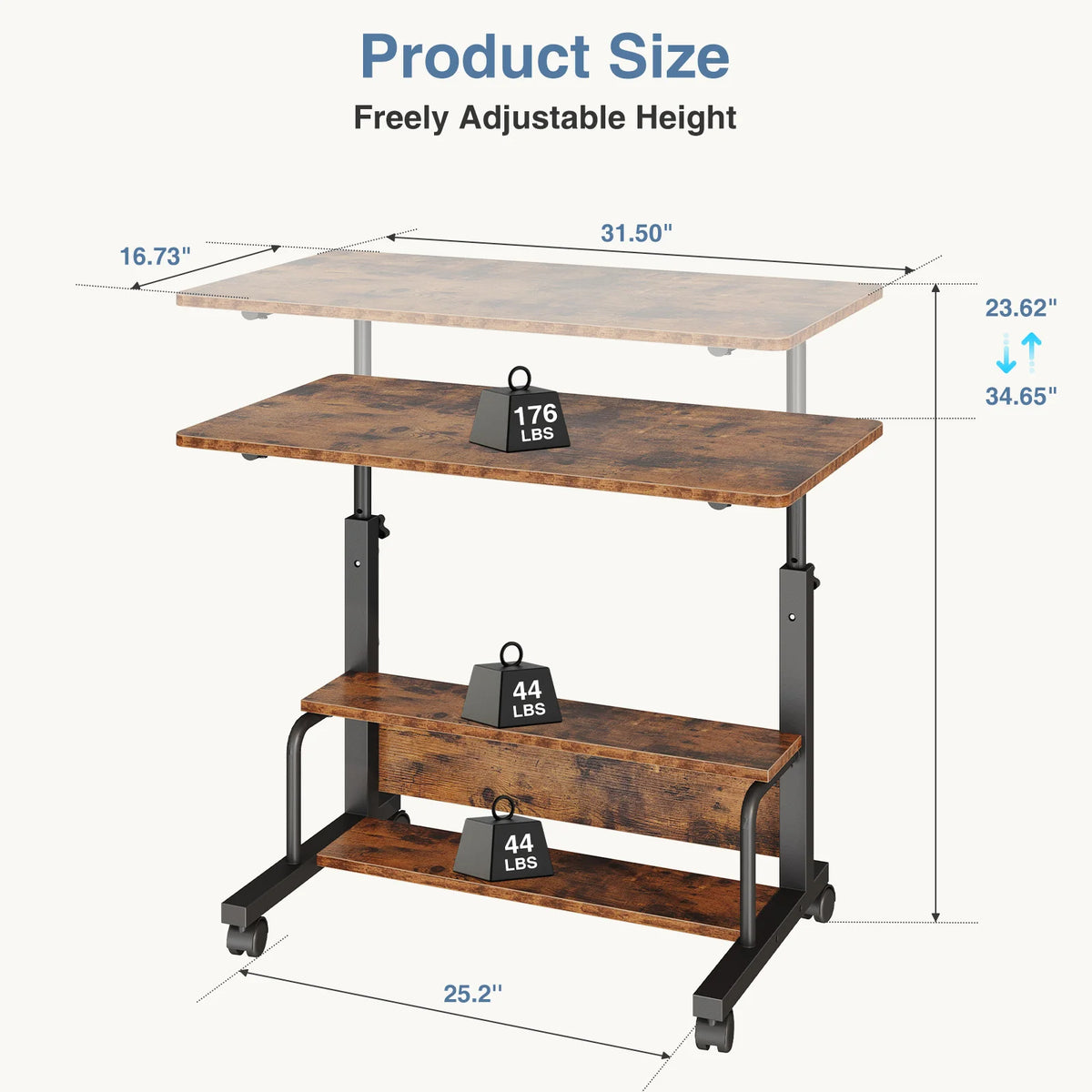 JHK 31.5IN Adjustable Height Mobile Standing Computer Desk with Locking Wheels Metal Frame Portable Workstation for Walking Pad