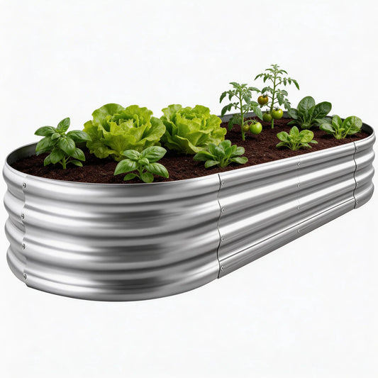 Galvanized Raised Garden Bed Metal Planter Box Oval Outdoor Garden Box for Vegetables Flowers Herbs Patio Yard Planting Bed