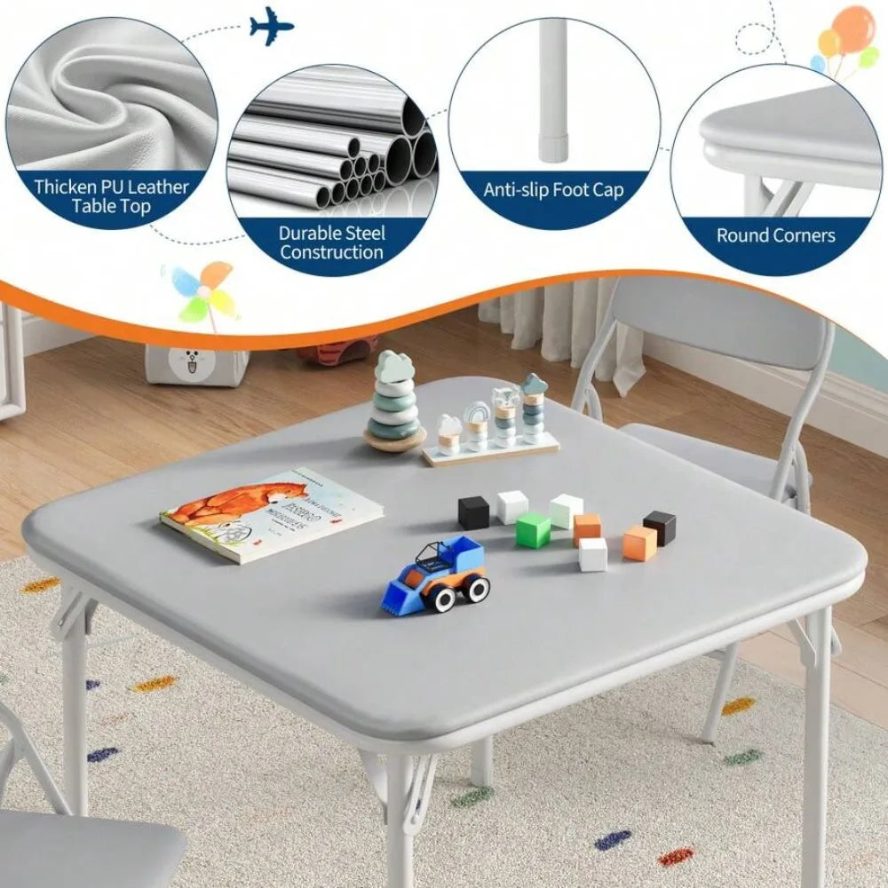 Folding Table and Chairs Set for 4, Square Folding Dining Table with Padded Cushion Seats, Space Saving Foldable Furniture for Small Spaces, Kitchen Dining Room Bedroom Living Room, Easy Storage Portable Set for Meals Games O