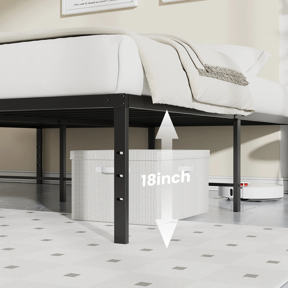 JHK 18IN Tall Basic Metal Platform Bed Frame Sturdy Steel Heavy Duty with Storage Space Bedroom Frames Slat Support For Home