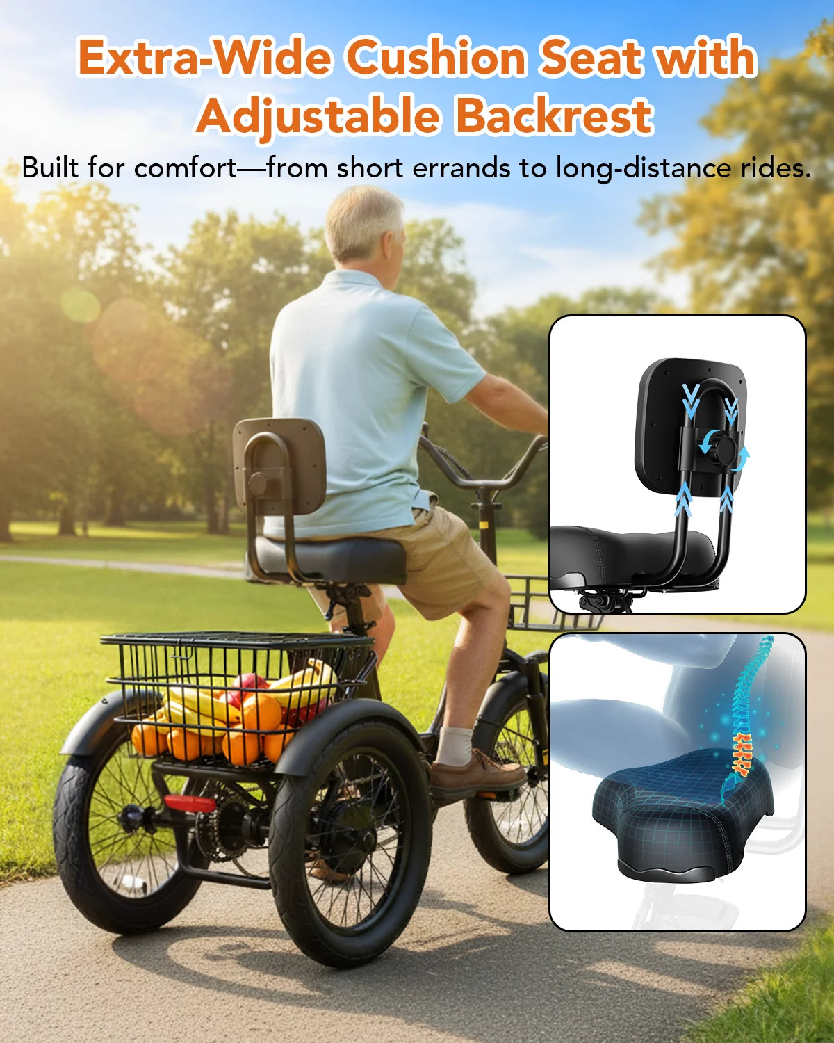 Qlife Triker 2.0 Folding Electric Trike, 1200W Motor 48V 10.4AH Removable Battery, 18''X3" Fat Tire Electric Tricycle, 18MPH Up to 50 Miles Etrike