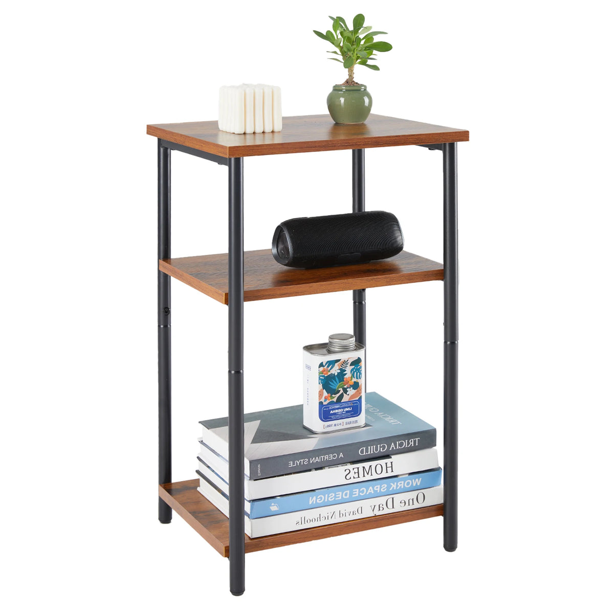 JHK 2/3-Tier End Table Side Tables with Adjustable Feet Small Nightstand Steel Frame Space-Saving for Bedroom Living Room Office
