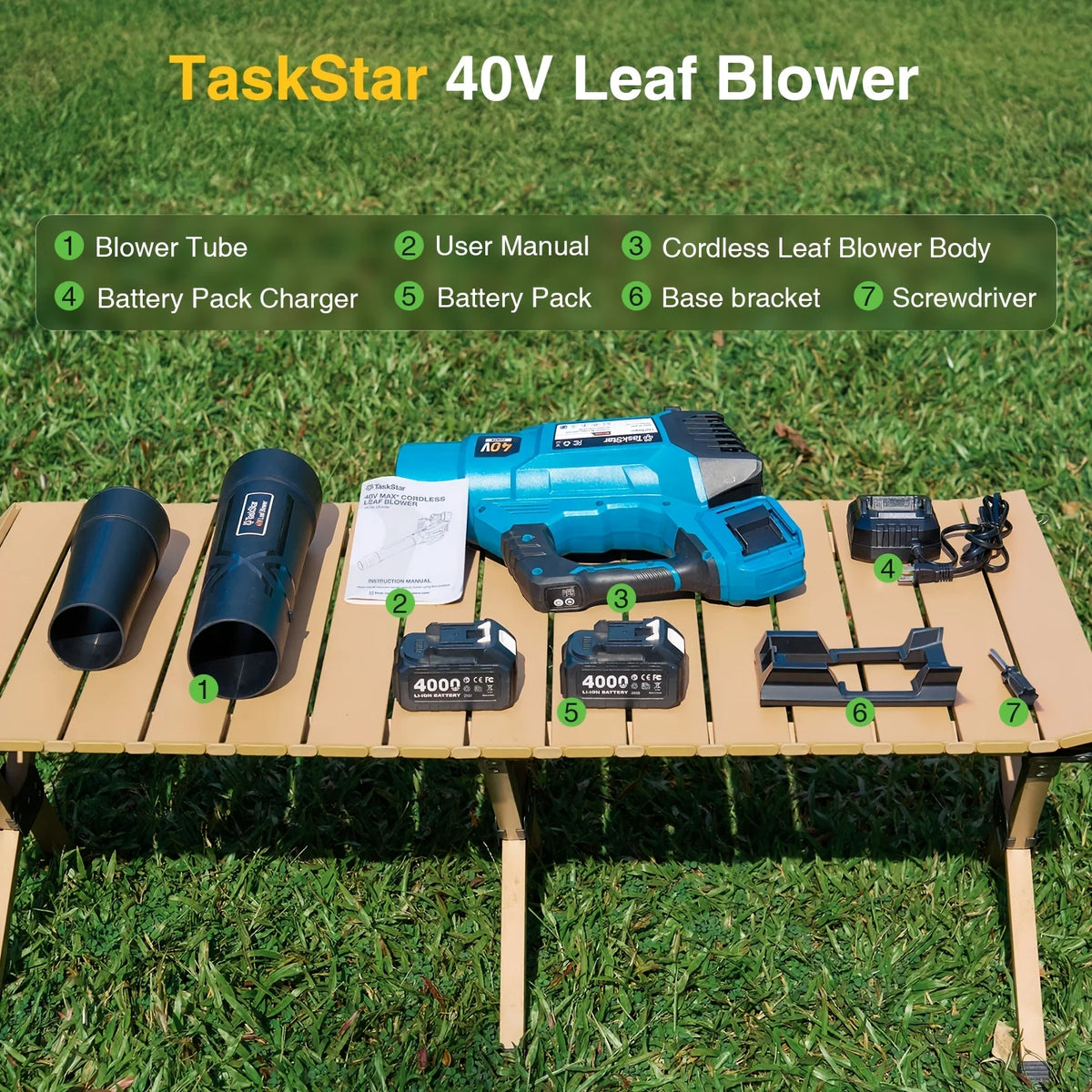 TaskStar Cordless Leaf Blower 40V 3-speed Adjustable Electric Air Blower 440CFM Garden/Yard Leaf Blower with 2 4000mAh Batteries&2 Chargers, Used for Dust/Leaves Removal