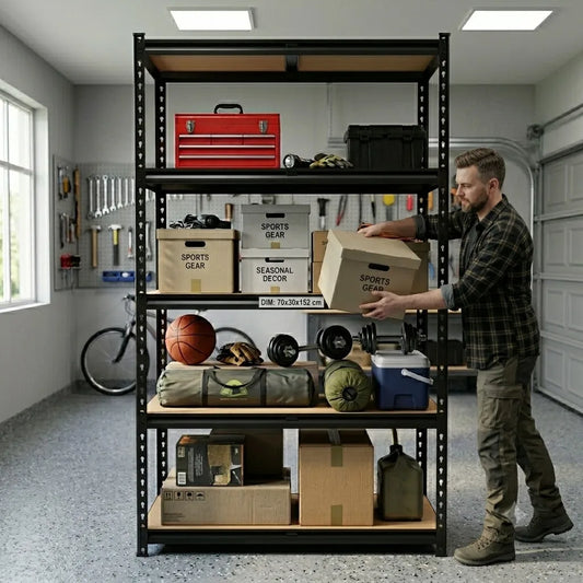 Heavy Duty 5-Tier Garage Shelving Unit, 27.6"W X 11.8"D X 59.8"H Space-Saving Metal Storage Rack, Boltless Tool Organizer Utility Shelf with Solid MDF Boards for Garage, Workshop, Basement