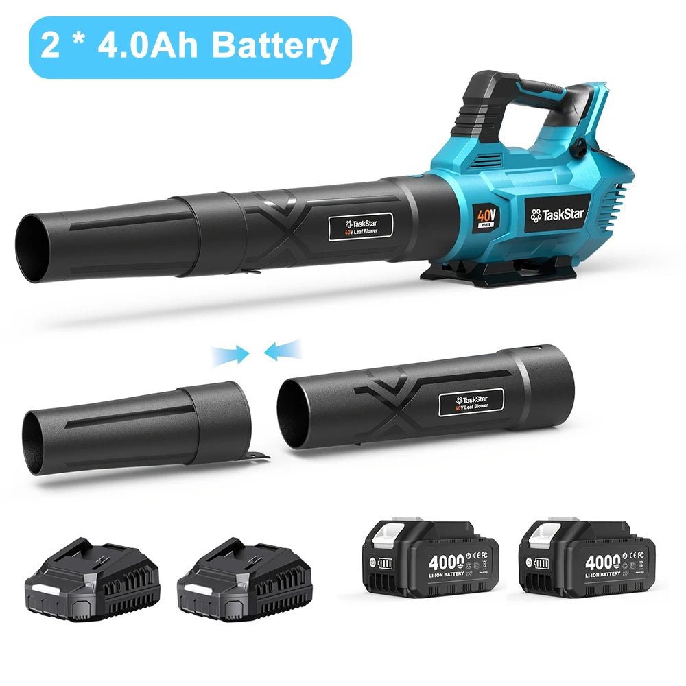 TaskStar Cordless Leaf Blower 40V 3-speed Adjustable Electric Air Blower 440CFM Garden/Yard Leaf Blower with 2 4000mAh Batteries&2 Chargers, Used for Dust/Leaves Removal