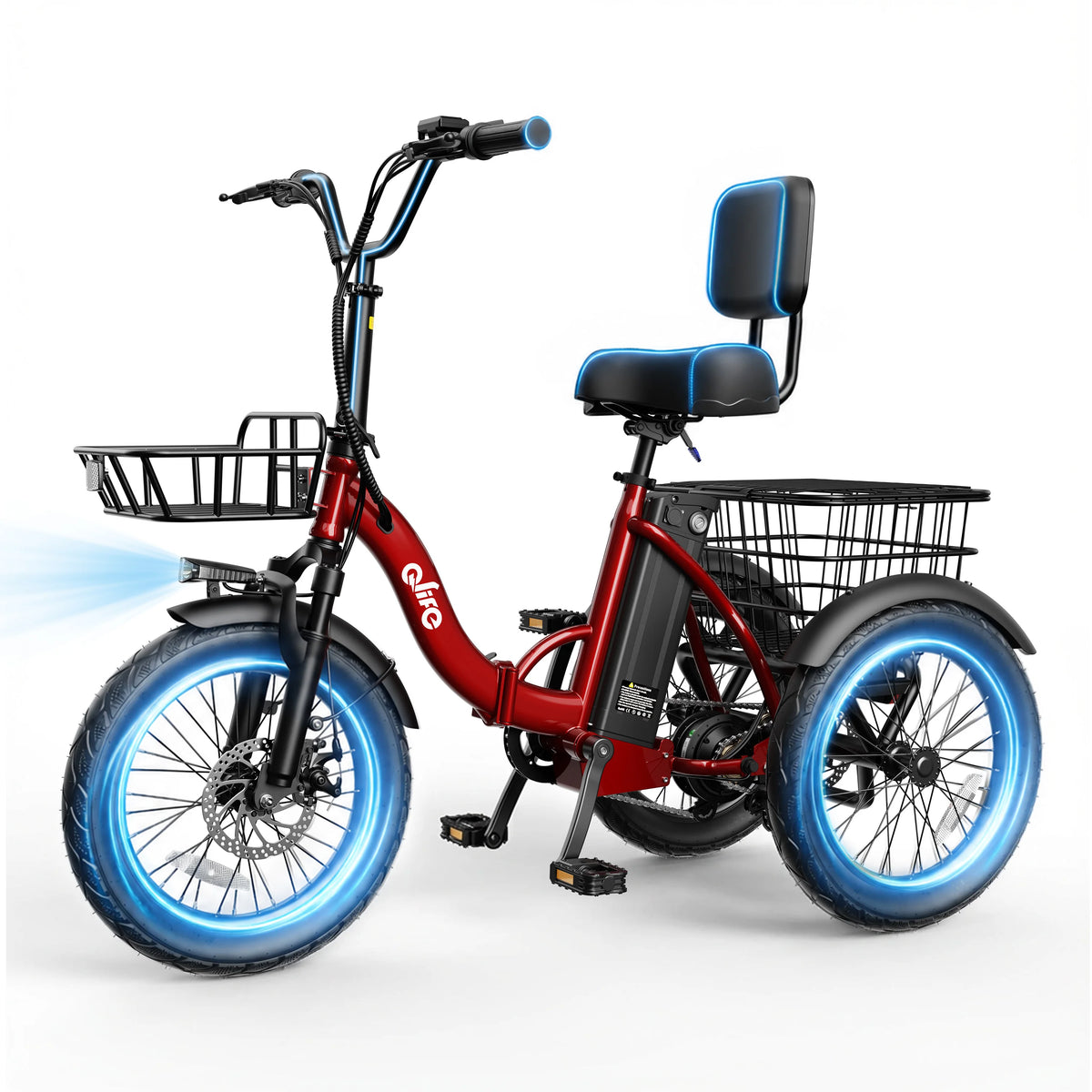 Qlife Triker 2.0 Folding Electric Trike, 1200W Motor 48V 10.4AH Removable Battery, 18''X3" Fat Tire Electric Tricycle, 18MPH Up to 50 Miles Etrike
