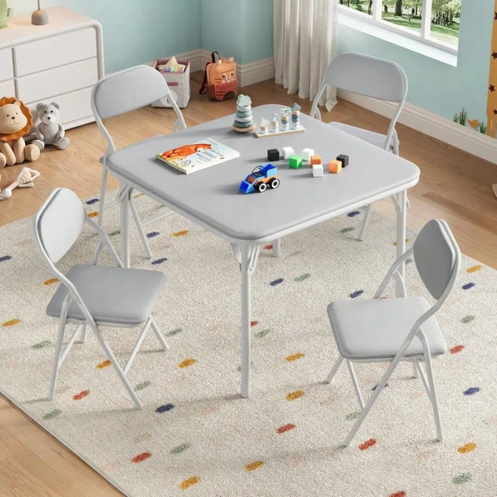 Folding Table and Chairs Set for 4, Square Folding Dining Table with Padded Cushion Seats, Space Saving Foldable Furniture for Small Spaces, Kitchen Dining Room Bedroom Living Room, Easy Storage Portable Set for Meals Games O