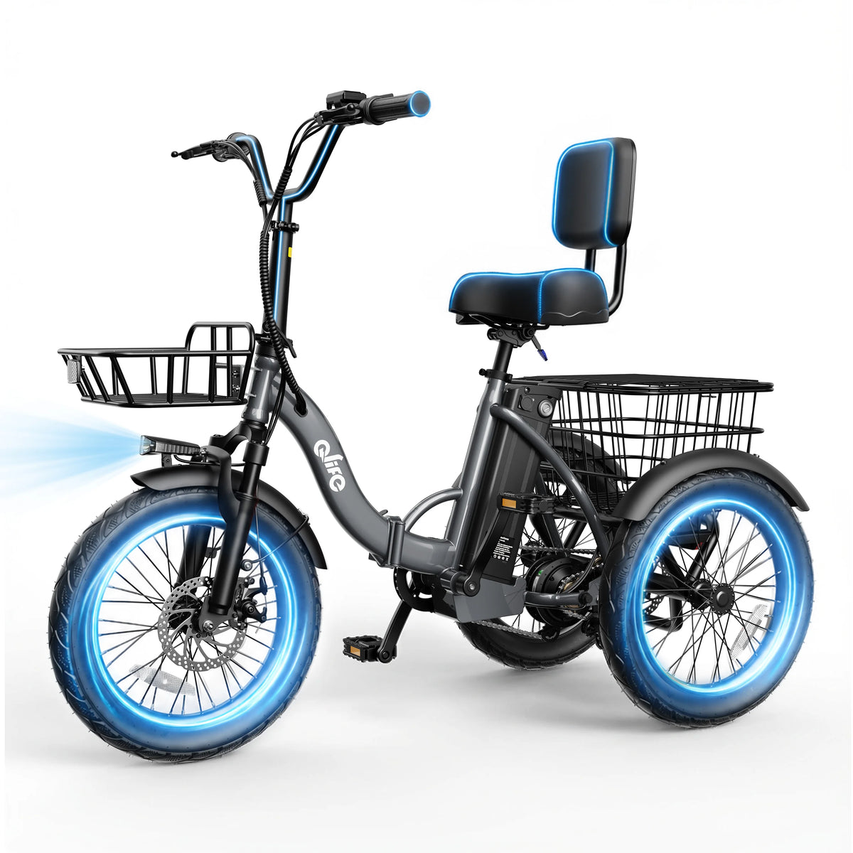 Qlife Triker 2.0 Folding Electric Trike, 1200W Motor 48V 10.4AH Removable Battery, 18''X3" Fat Tire Electric Tricycle, 18MPH Up to 50 Miles Etrike