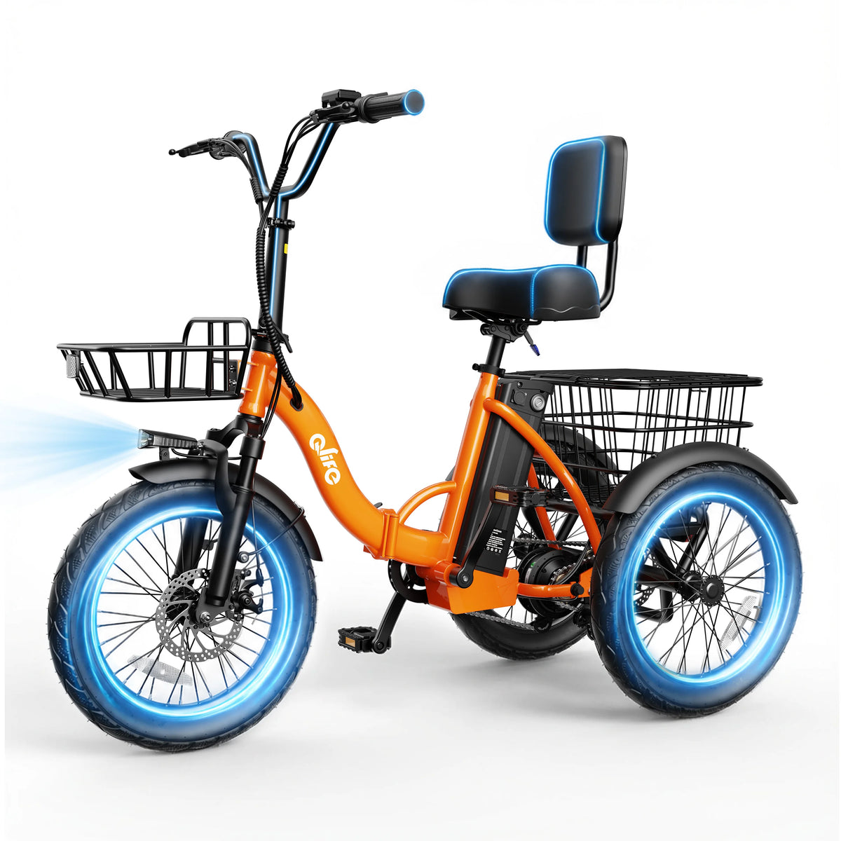 Qlife Triker 2.0 Folding Electric Trike, 1200W Motor 48V 10.4AH Removable Battery, 18''X3" Fat Tire Electric Tricycle, 18MPH Up to 50 Miles Etrike